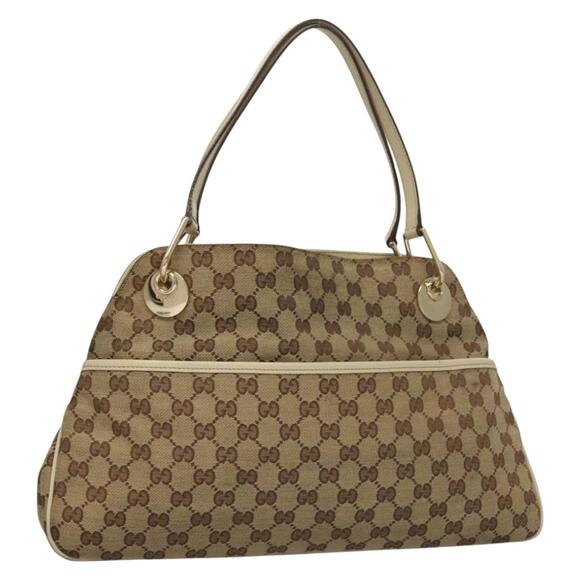 GUCCI GG Canvas Shoulder Bag Beige Gold - Picture 1 of 16